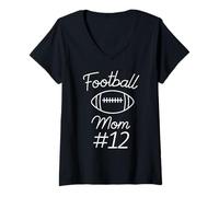 Womens Football Mom Number 12 Biggest Fan Woman Team Game My Son V-Neck T-Shirt