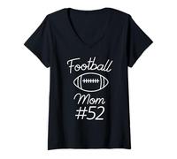 Womens Football Mom Number 52 Biggest Fan Woman Team Game My Son V-Neck T-Shirt