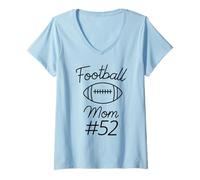 Womens Football Mom Number 52 Biggest Fan Woman Team Mother My Son V-Neck T-Shirt