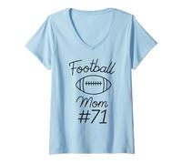 Womens Football Mom Number 71 Biggest Fan Woman Team Mother My Son V-Neck T-Shirt