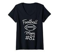 Womens Football Mom Number 81 Biggest Fan Woman Team Game My Son V-Neck T-Shirt