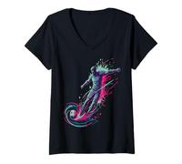 Women's Football Player - Dynamic Sport Splash Art V-Neck T-Shirt