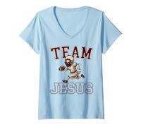 Womens Football Team Jesus Christian Faith Bible Game Day Sports V-Neck T-Shirt
