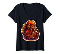 Womens Football Turkey Thanksgiving Player Fan Vintage Coach Lover V-Neck T-Shirt