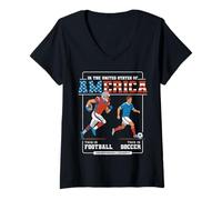 Women's Football Vs Soccer Educational Patriotic V-Neck T-Shirt
