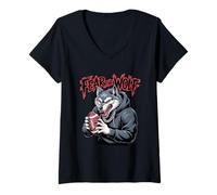 Womens Football Wolf Fear The Wolf American Football Match Day V-Neck T-Shirt