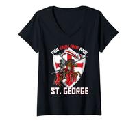Womens For England and Saint George Knight Dragon Shield UK British V-Neck T-Shirt