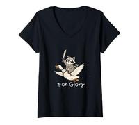 Women's for Glory Raccoon Warrior with Sword on Flying Goose V-Neck T-Shirt