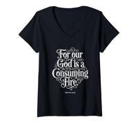 Women's for Our God is a Consuming Fire | Hebrews 12:29 Typography V-Neck T-Shirt
