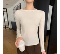 Women's for Slim for Fit Long Sleeve O-Neck Solid Base Tee Women's(Oats M)