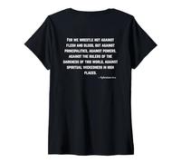 Womens for We Wrestle Not Against Flesh and Blood - Ephesians 6:12 V-Neck T-Shirt