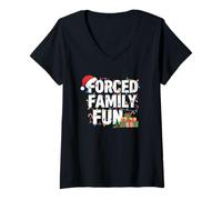 Womens Forced Family Fun Christmas Pajamas V-Neck T-Shirt