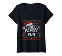 Womens Forced Family Fun - Funny Sarcastic Christmas V-Neck T-Shirt