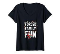 Womens Forced Family Fun - Holiday Lights Santa Mood V-Neck T-Shirt