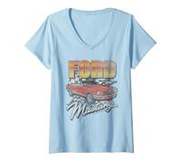 Women's Ford Mustang 289 Checkered Flag V-Neck T-Shirt