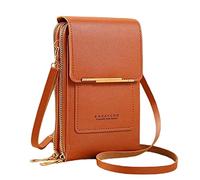 Women's Foreign Trade Multifunctional Single Shoulder Touchscreen Phone Wallet PU Leather Crossbody Bag Canvas Shoulder Bag (Brown, One Size)