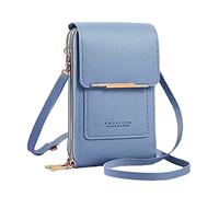 Women's Foreign Trade Multifunctional Single Shoulder Touchscreen Phone Wallet PU Leather Crossbody Bag Purses for Women Shoulder Bag (Blue, One Size)