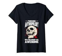 Womens Forensic Anthropology Skull Design V-Neck T-Shirt