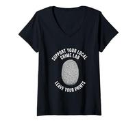 Womens Forensic Science Investigator Fingerprint V-Neck T-Shirt