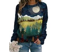 Women's Forest 3D Printed Pullover Sweatshirt Round Neck Long Sleeve T-Shirts Mountain Scenery Print Jumper Casual Loose Sweater Tops