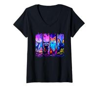 Womens Forest Animals Vaporwave Synthwave Glitch Paint Stroke V-Neck T-Shirt