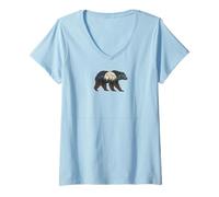 Women's Forest Bear Full Moon Nature Design Wilderness V-Neck T-Shirt