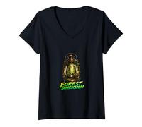 Women's Forest Dimension Lantern Nature Fantasy Light V-Neck T-Shirt