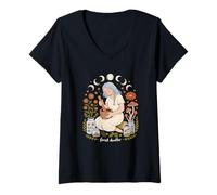 Women's Forest Dweller Autumn Herbal Witch Moon Magic Witchy V-Neck T-Shirt