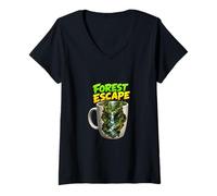 Women's Forest Escape Nature Waterfall Adventure Scene V-Neck T-Shirt