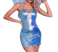 Women's Forest Fairy Costume Pretty Pixie Princess Cosplay Sexy Tube Dress with Wings Halloween Party Dress (B-Blue, M)