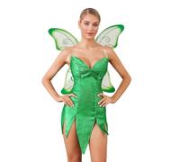 Women's Forest Fairy Costume Pretty Pixie Princess Cosplay Sexy Tube Dress with Wings Halloween Themed Party Dress (D-Green, S)
