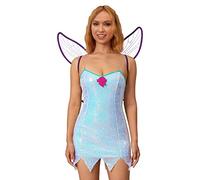 Women's Forest Fairy Costume Pretty Pixie Princess Cosplay Sexy Tube Dress with Wings Halloween Themed Party Dress (G-Purple, S)