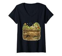 Women's Forest Underground Ecosystem Illustration V-Neck T-Shirt