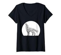 Women's Forest Wolf Silhouette Tree Branch Nature Wildlife Art V-Neck T-Shirt