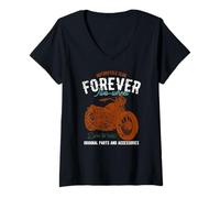 Womens Forever Two-Wheel Vintage Motorcycle Lovers V-Neck T-Shirt