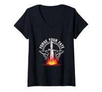 Womens Forge Your Fate Knife Forger Blacksmith Fire Anvil V-Neck T-Shirt
