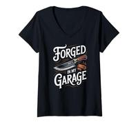 Womens Forged in My Garage Knife Craftsman V-Neck T-Shirt