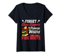 Women's Forget Glass Slippers This Princess Wears Fire Boots V-Neck T-Shirt