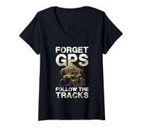 Womens Forget GPS Follow The Tracks Offroad Spirit V-Neck T-Shirt