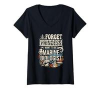 Women's Forget Princess I Want to Be A Marine Biologist Funny STEM V-Neck T-Shirt