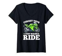 Womens Forget Toys I just wanna Ride Little Rider Dirt Bike V-Neck T-Shirt