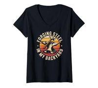Women's Forging Steel in My Backyard Blacksmith Anvil V-Neck T-Shirt