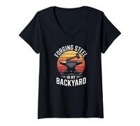 Women's Forging Steel in My Backyard Blacksmith Anvil V-Neck T-Shirt
