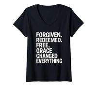 Women's Forgiven. Redeemed. Free. Grace Changed Everything V-Neck T-Shirt
