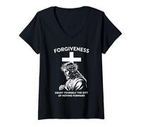 Womens Forgiveness Cross & Christ Christian Streetwear V-Neck T-Shirt