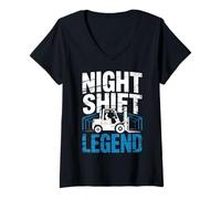 Women's Forklift Driver Night Shift Logistics V-Neck T-Shirt
