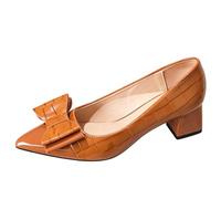 Women's Formal Dress Shoes Wine Red Navy Blue Pointed Toe Block Heel Pumps for Anniversary Dinner & Church Elegant Croc Embossed Slip On Shoes,Caramel,4.5 UK