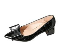 Women's Formal Dress Shoes Wine Red Navy Blue Pointed Toe Block Heel Pumps for Anniversary Dinner & Church Elegant Croc Embossed Slip On Shoes,Black,10 UK