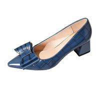 Women's Formal Dress Shoes Wine Red Navy Blue Pointed Toe Block Heel Pumps for Anniversary Dinner & Church Elegant Croc Embossed Slip On Shoes,Blue,4 UK