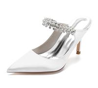 Womens Formal Shoes for Wedding, Low Heel Pointed Toe Party Prom Pumps, Mule with Rhinestones, Elegant Dress Shoes, Bridal Heels, Evening Wear,B,38